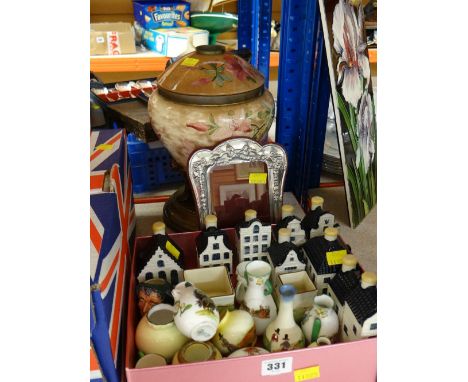 MINIATURE CERAMICS including Royal Doulton series ware vases, KLM blue delft decanters for Bols together with a silver plate 