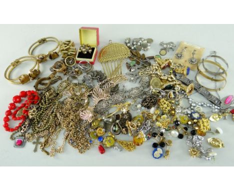 ASSORTED COSTUME JEWELLERY to include earrings, bangles, necklaces, rings, coin and other bracelets ETC