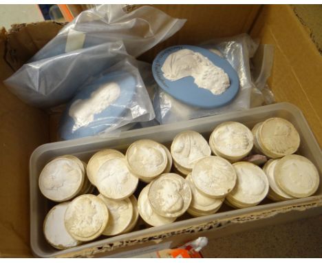 COLLECTION OF PARIAN WARE MEDALLIONS including circular portrait-type and oval blue Jasperware-typeAll the backs are the same