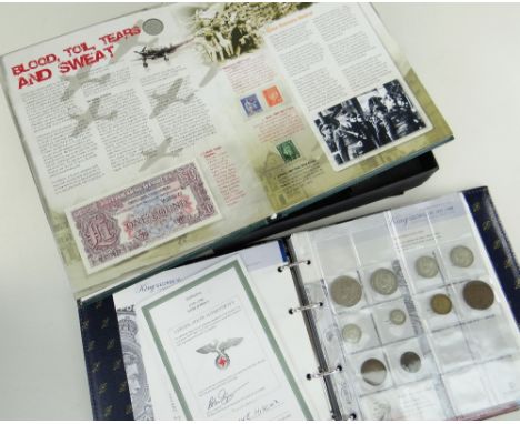 LONDON MINT OFFICE PRESENTATION WWII COLLECTION OF BANK NOTES, STAMPS &amp; COINS without a box and certificate of authentici