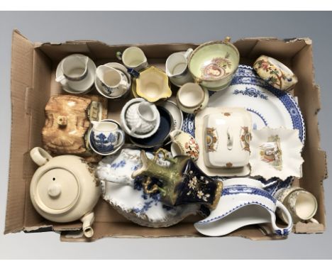 Assorted ceramics including blue and white dinner wares, Maling lustre china, Royal commemorative pieces 