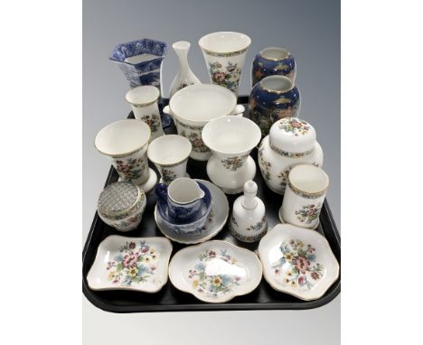 A group of Coalport Ming Rose porcelain, pair of Carlton Ware chinoiserie vases, blue and white pieces etc 
