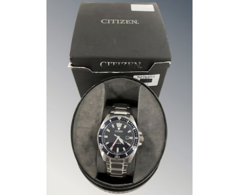 A Gent's stainless steel Citizen Eco-drive quartz wristwatch, case 43mm with box 