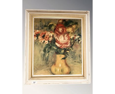 After Renoir : Still life with flowers in a vase, print on canvas, 41 cm x 48 cm.