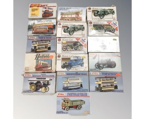 Sixteen various Airfix scale and modelling kits including classic cars, trams etc 