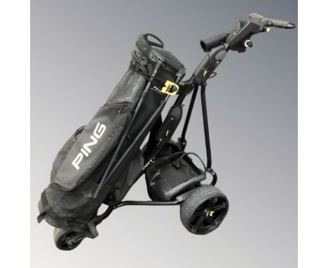 A Powakaddy electric golf caddy with Ping golf club bag.