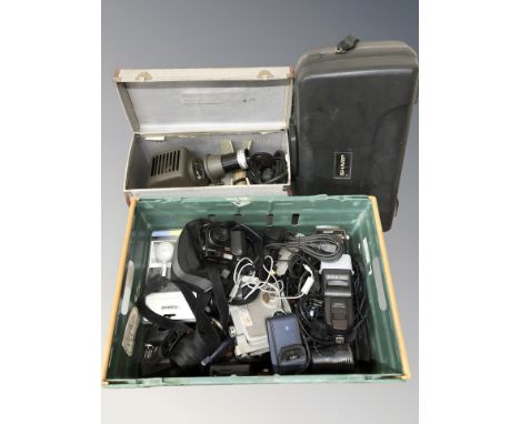 Vintage and later cameras and lenses, other photography items. (3 boxes)