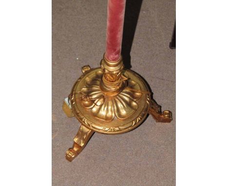 GILTWOOD AND VELVET FLOOR LAMP