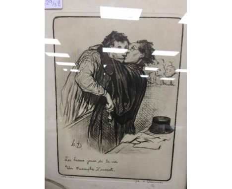 SIGNED PRINT BY DAUMIERalong with an etching of a gentleman and a print of a gentleman, all framed (3)