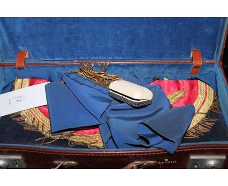 MASONIC SASH, APRON AND CUFFLINKSin monogrammed leather cae