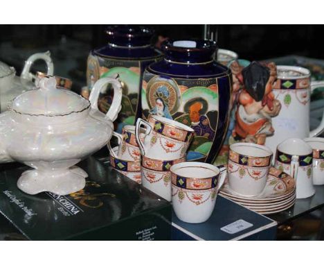 LOT OF CERAMICS TO INCLUDE IRISH TEA SERVICEalso figurines, a mirror and an etching of John Knox's House.