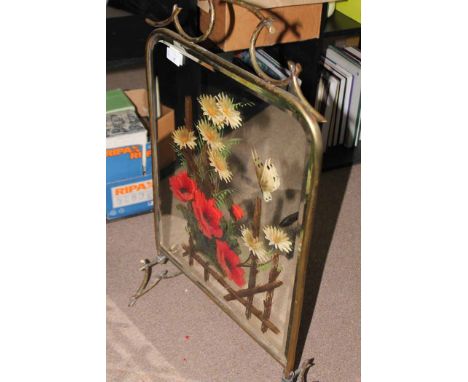 PAINTED GLASS FIRE SCREEN 