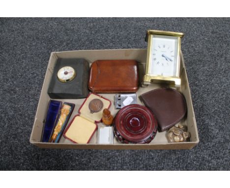 A collection of Royal Life Saving medal, Ronson lighter, eight day brass carriage clock etc 