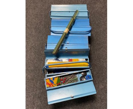 Four metal tool boxes containing vintage Meccano 