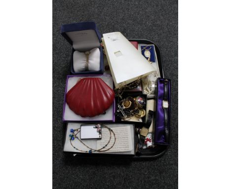 A tray of assorted costume jewellery, lady's wrist watches, Rotary etc 