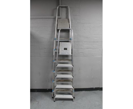 Two aluminium folding step ladders 