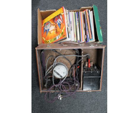 A box of vinyl LP's - Bobby Thompson, easy listening, cased 1930's speaker 