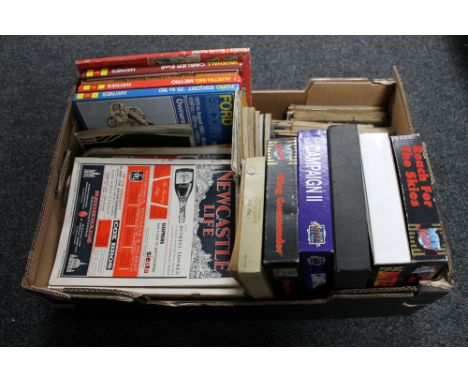 A mid 20th century Newcastle Life magazine, Haines car manuals, PC games and a vintage folded map 