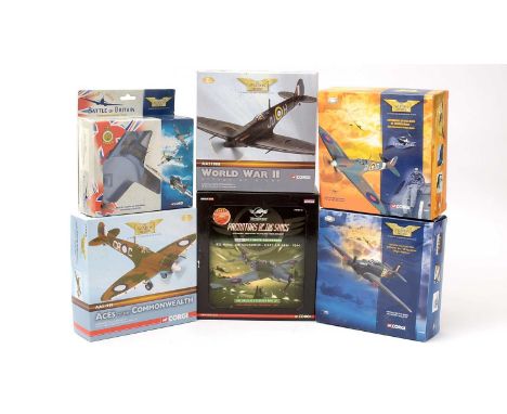 A selection of six Corgi Aviation Archive 1.72 scale diecast model planes, including; Spitfire MKVC, No. AA31910, Supermarine