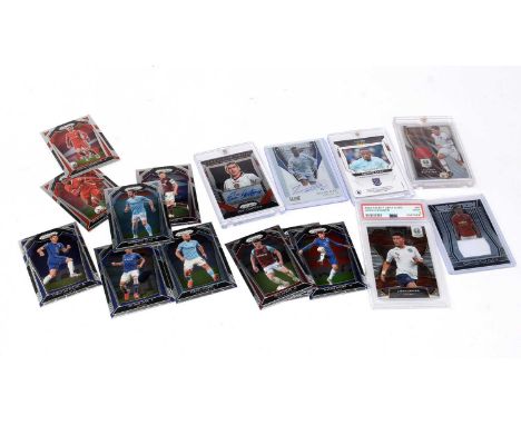 Football interest trading collectors cards, comprising: Cristiano Ronaldo player worn patch card by Panini; signed Panini car