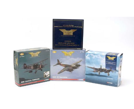 A group of four Corgi Aviation Archive 1.72 scale die-cast model planes, comprising; RAF Coastal Command, No. AA36304, Westla