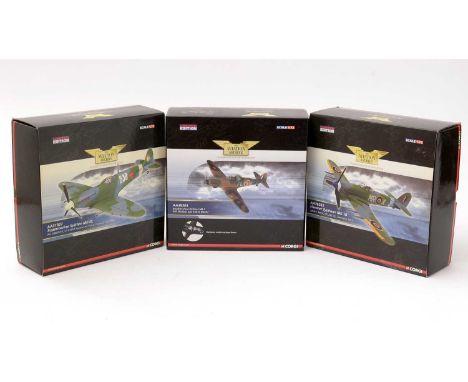 Three Corgi limited edition Aviation Archive 1:72 scale diecast model planes, comprising: Hawker Typhoon Mk. 1B, No. AA36503;