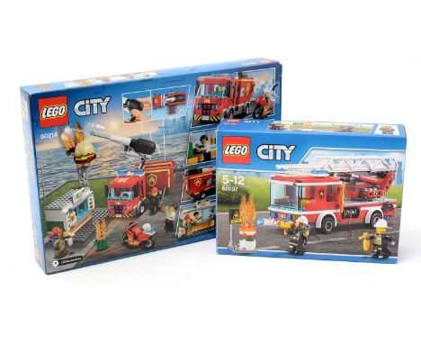 Two LEGO City Fire Engine sets, 60107 and 60214, boxed. The vendor has stated That the contents are complete. 