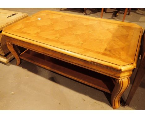 Large hardwood rectangular coffee table with lower shelf 69 x 180 cm 