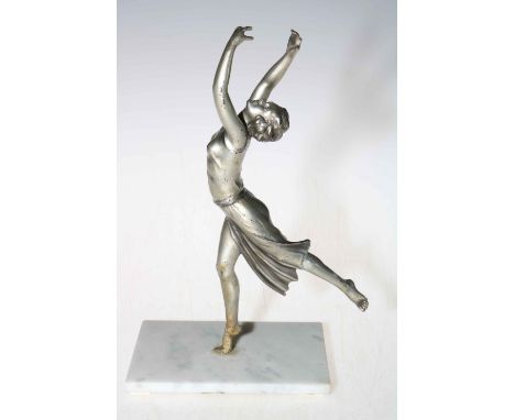 1930's Art Deco spelter figure on alabaster base, 27cm high.