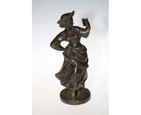 Victorian bronze sculpture depicting lady holding an envelope, 33cm high.