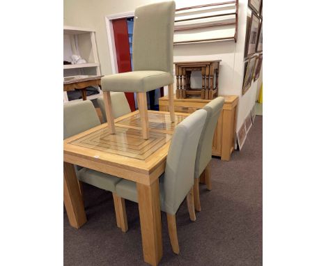 Willis &amp; Gambier contemporary light oak seven piece dining suite comprising two door sideboard, extending dining table wi