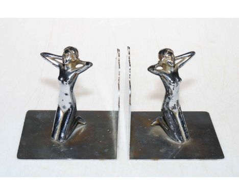 Pair of chrome Art Deco bookends, 11cm high.
