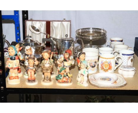 Goebel figurines, Art Deco style tea wares, EP cutlery, commemorative mugs, etc.