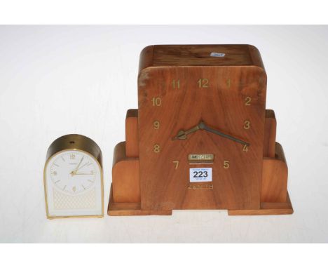 Zenith walnut Art Deco insurance mantel clock and Swiza insurance clock.