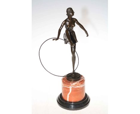 Art Deco style lady dancer on marble plinth, 49cm high.