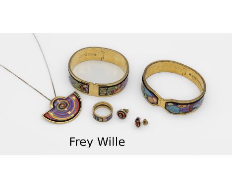 Konvolut FREY WILLE Schmuck,   Metall verg., best. aus: 1 Set Friedensreich Hundertwasser, best. aus Armreif, D. ca. 6.3 cm, 