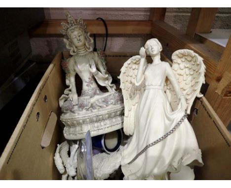 Mixed ceramic and resin figurines mainly religious. Not available for in-house P&amp;P 