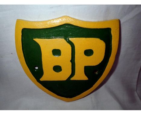 Cast iron BP sign, L: 16 cm. P&amp;P Group 1 (£14+VAT for the first lot and £1+VAT for subsequent lots) 