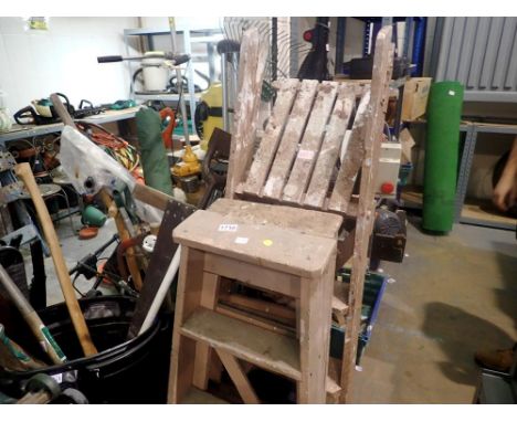 Three sets of wooden step ladders. Not available for in-house P&amp;P 