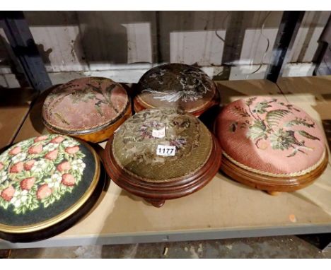 Five Victorian tapestry upholstered footstools. Not available for in-house P&amp;P 