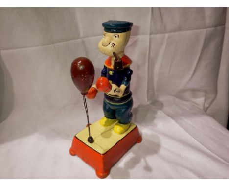 Cast iron automaton boxing Popeye, H: 20 cm. Not available for in-house P&amp;P 