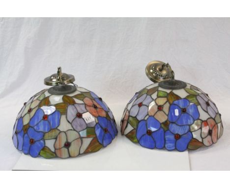 Pair of Tiffany style leaded Glass light shades each approx 41cm diameter