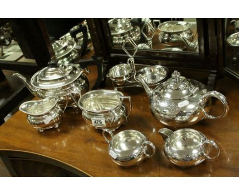 James Dixon Electroplated Three Piece Tea Service together with another Silver Plated Three Piece Tea Service and a Milk and 