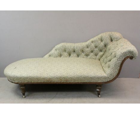Victorian Mahogany Framed Chaise Lounge with Button Back raised on Ceramic Castors