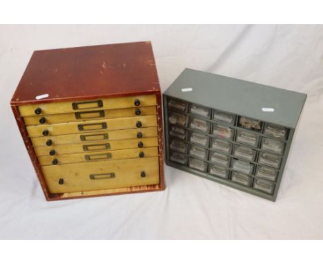 Collection of vintage Watch making tools etc to include, Engineering chest of Drawers, Industrial style multi drawer box with
