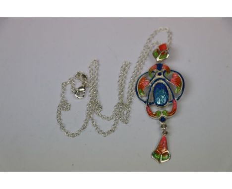 Silver and Enamel set pendant necklace 