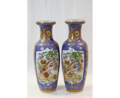 Large pair of Oriental ceramic vases with Floral &amp; Pheasant decoration