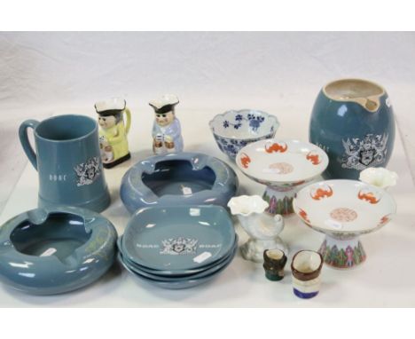 Tray of Mixed Ceramics including Wade BOAC Ashtrays, Mug, Water Jug, etc, Two Chinese Footed Bowls decorated with Bats, anoth