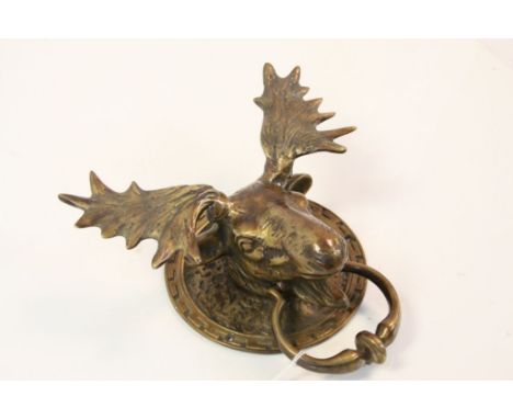 Large Brass Door Knocker in the form of a Stag's Head