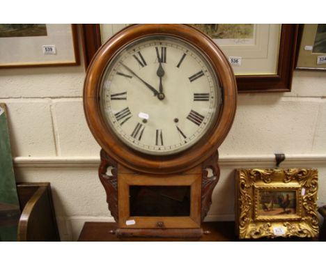 Victorian Walnut Cased Drop Dial Wall Clock, 73cms high